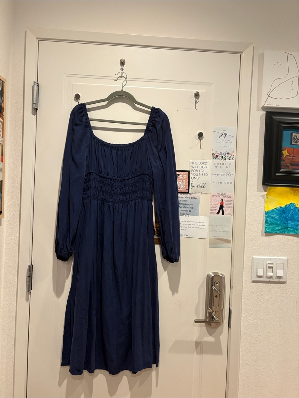 Hill House Navy Long-Sleeve Smocked Midi Dress XL